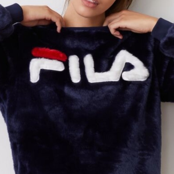 FILA Faux Fur Sweater Navy Blue - Picture 5 of 5